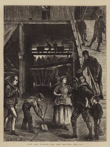 Gruben und Bergleute, die Männer verlassen die Grube